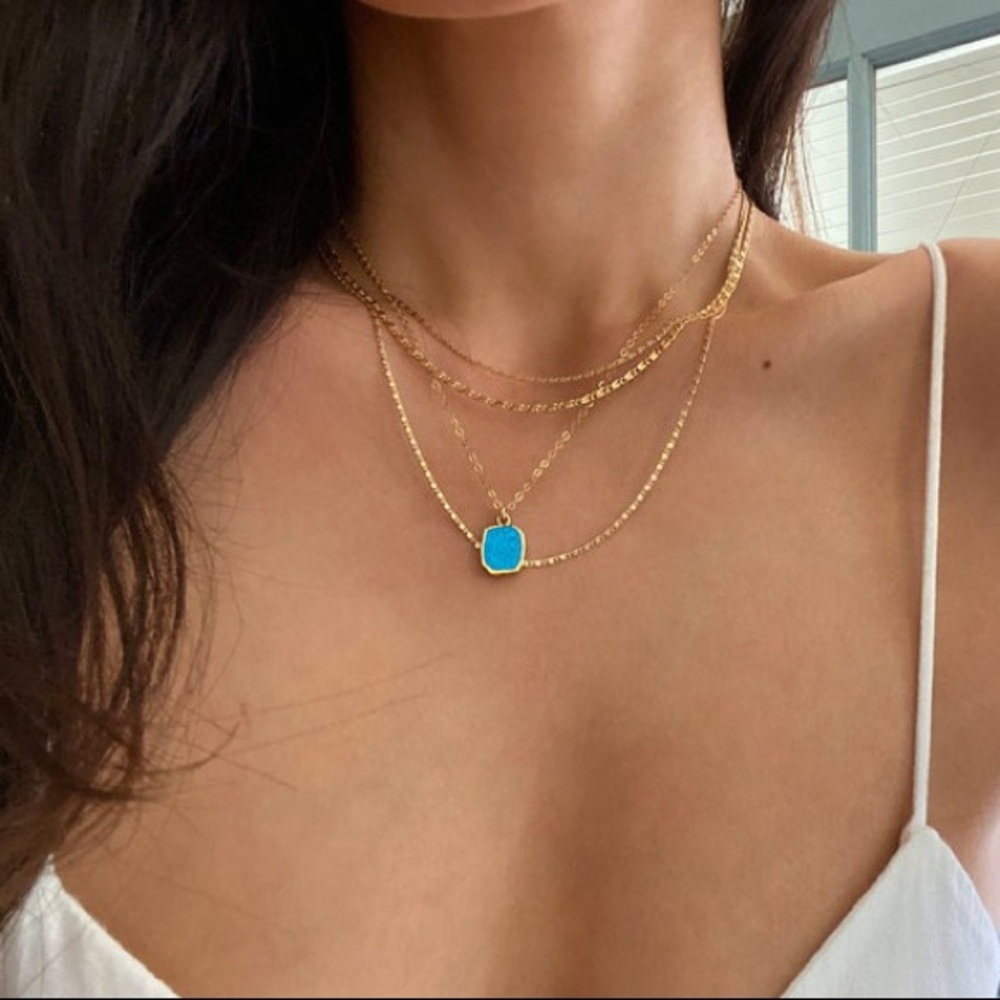 ✨Last 1! ✨14k Gold Turquoise Pendant Dainty Chain Necklace - Picture 9 of 16